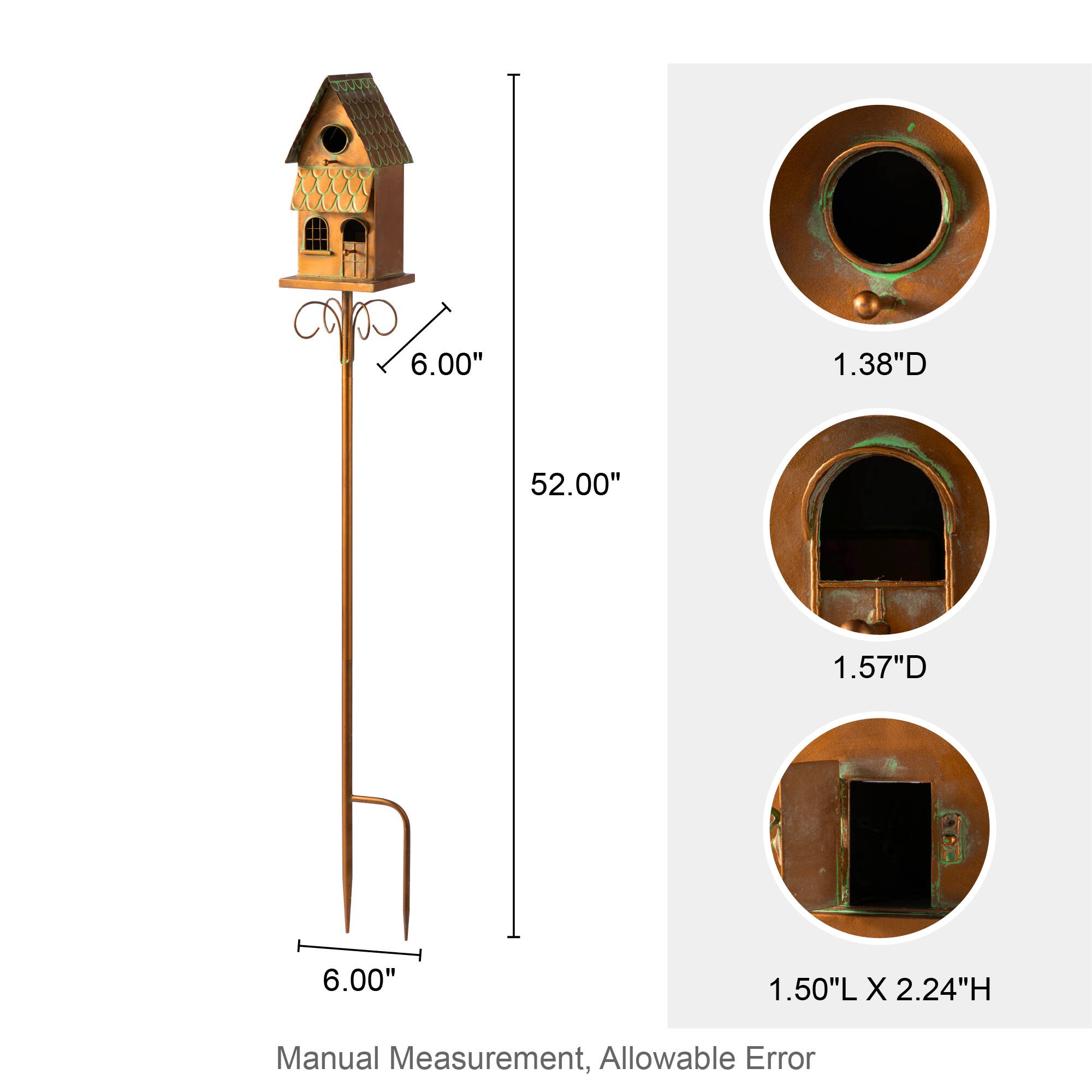 Glitzhome® 53" Farmhouse Faux Copper 2-Tiered Metal Garden Birdhouse with Stake